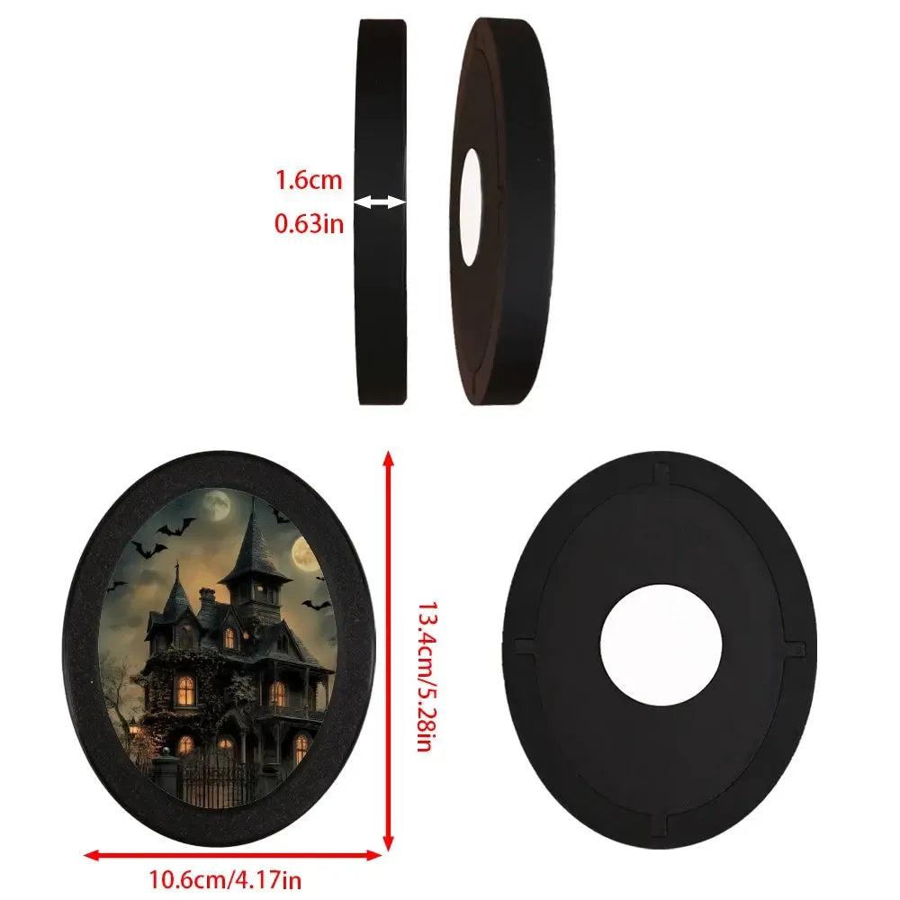 Moon Bats & Haunted House Witch Wooden Oval Frame - Gothic Oval Wall Art - Halloween Wall Decoration-MoonChildWorld