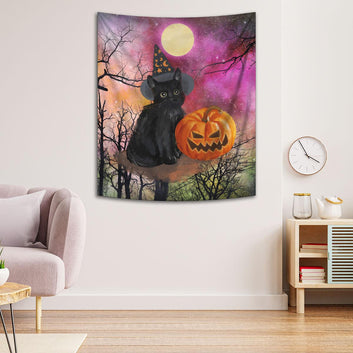 Moon Black Cat Tapestry Halloween Wall Hanging-MoonChildWorld