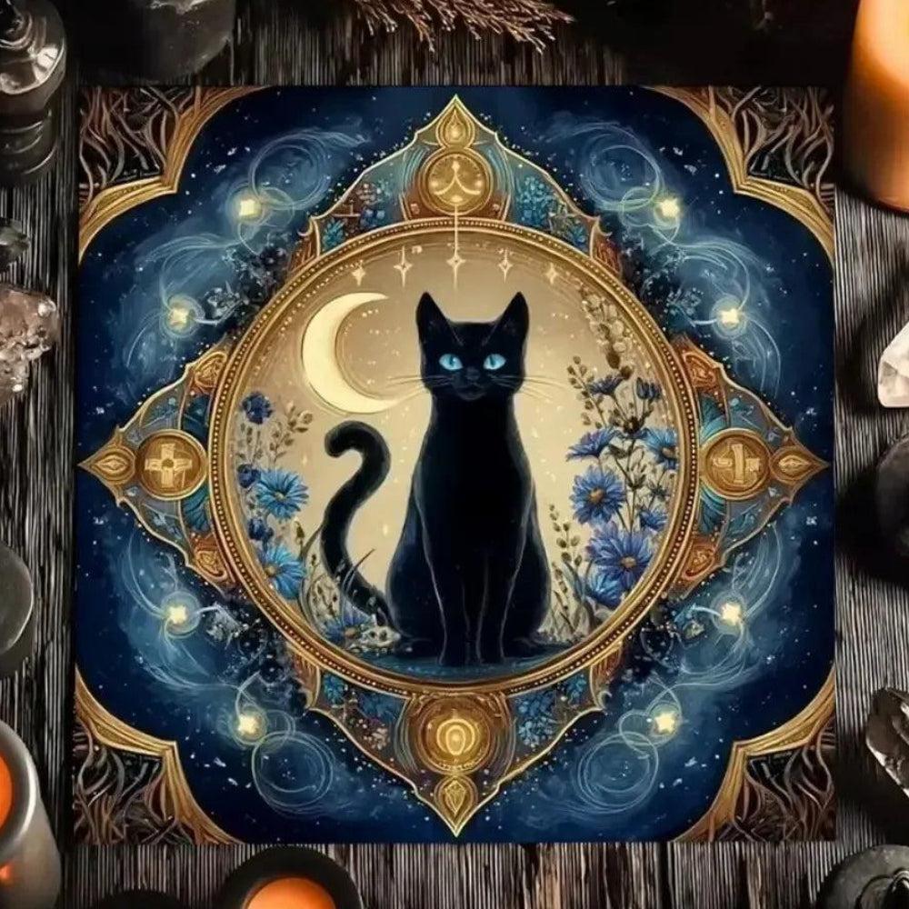Moon Black Cat Wicca Altar Cloth Pagan Tablecloth For Rituals, Tarot Reading & Home Decor-MoonChildWorld