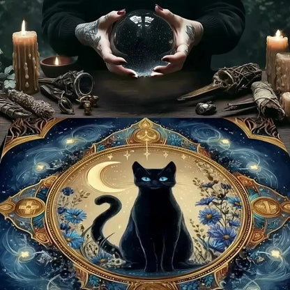 Moon Black Cat Wicca Altar Cloth Pagan Tablecloth For Rituals, Tarot Reading & Home Decor-MoonChildWorld