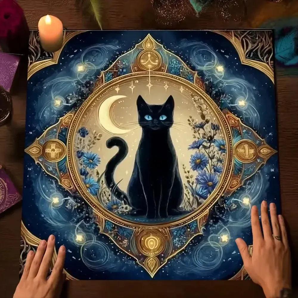 Moon Black Cat Wicca Altar Cloth Pagan Tablecloth For Rituals, Tarot Reading & Home Decor-MoonChildWorld