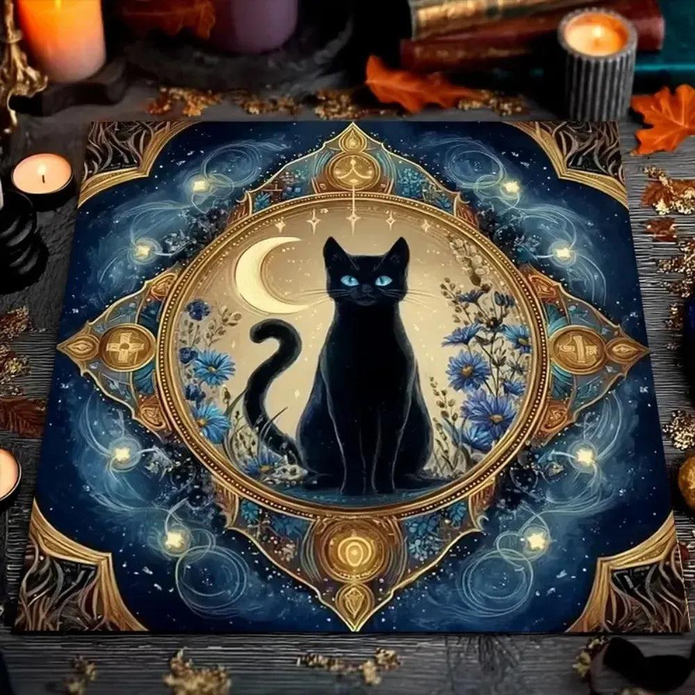 Moon Black Cat Wicca Altar Cloth Pagan Tablecloth For Rituals, Tarot Reading & Home Decor-MoonChildWorld