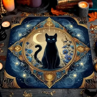 Moon Black Cat Wicca Altar Cloth Pagan Tablecloth For Rituals, Tarot Reading & Home Decor-MoonChildWorld