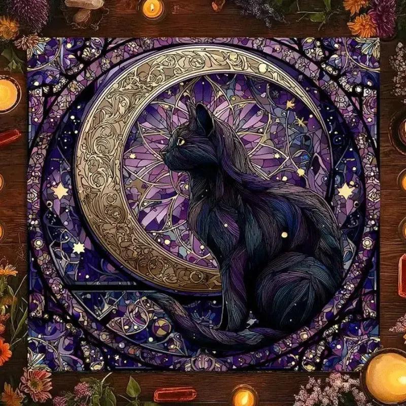 Moon Black Cat Wicca Altar Cloth for Witchcraft Divination - Mystical Tablecloth For Rituals, Tarot Reading & Home Decor-MoonChildWorld