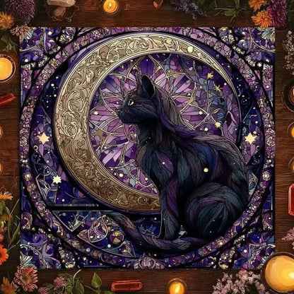 Moon Black Cat Wicca Altar Cloth for Witchcraft Divination - Mystical Tablecloth For Rituals, Tarot Reading & Home Decor-MoonChildWorld