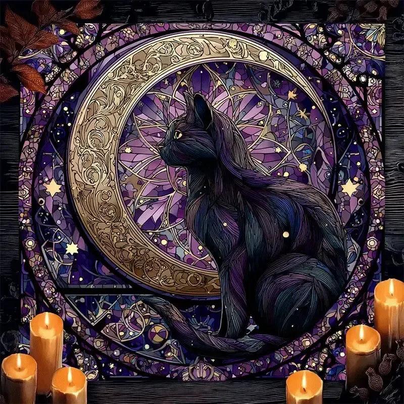 Moon Black Cat Wicca Altar Cloth for Witchcraft Divination - Mystical Tablecloth For Rituals, Tarot Reading & Home Decor-MoonChildWorld