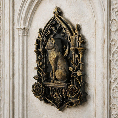 Black cat moon and rose Gothic wall decor side angle on a dark wall