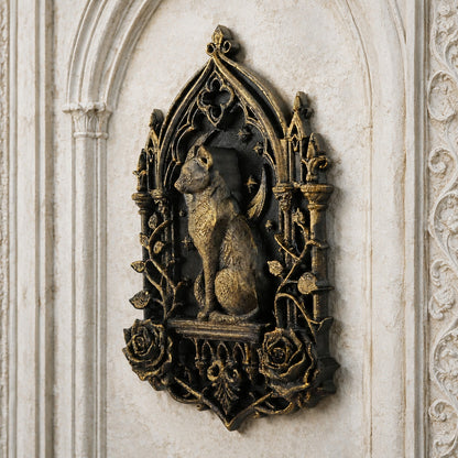 Black cat moon and rose Gothic wall decor side angle on a dark wall