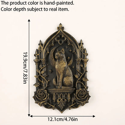 Moon Black Cat and Rose Wall Plaque Gothic Resin Wall Decor-MoonChildWorld