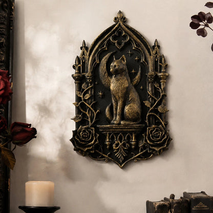 Moon Black Cat and Rose Wall Plaque Gothic Resin Wall Decor-MoonChildWorld
