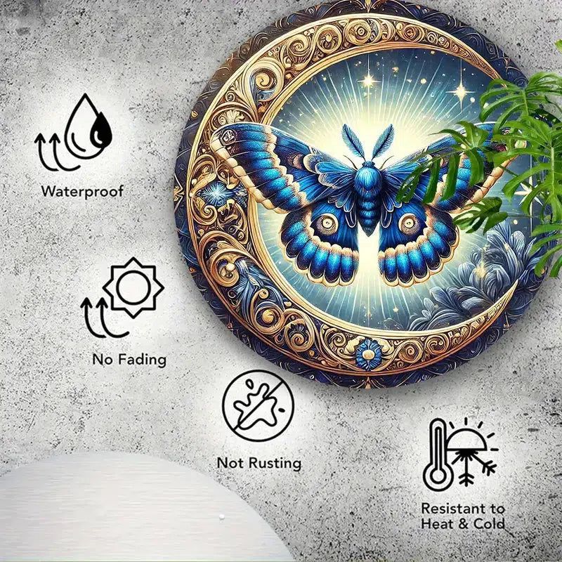Moon Butterfly Wall Art Mystic Butterfly Metal Sign-MoonChildWorld