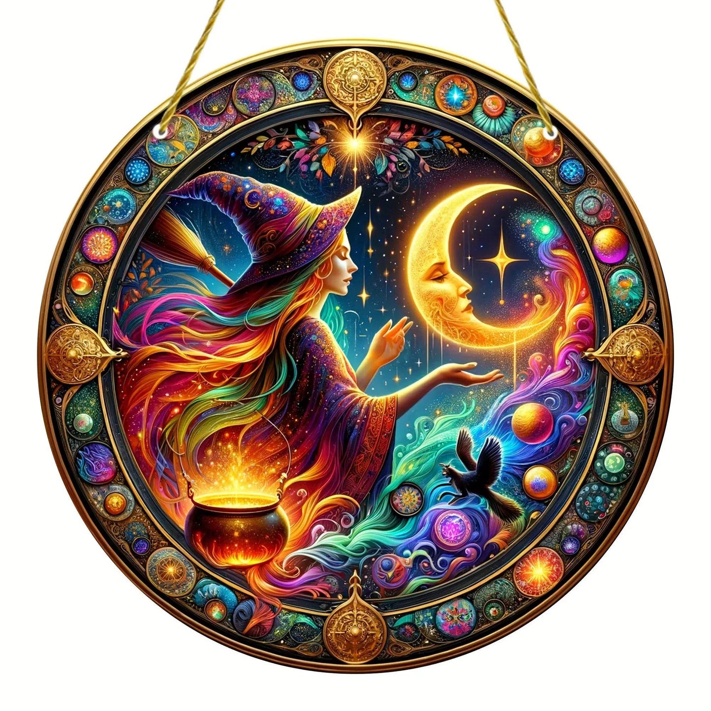 Moon Cauldron Witch Halloween Suncatcher Witchy Acrylic Round Sign-MoonChildWorld