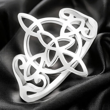 Moon Celtic Knot Open Ring Pagan Triquetra Witch Ring Witchcraft Jewelry-MoonChildWorld