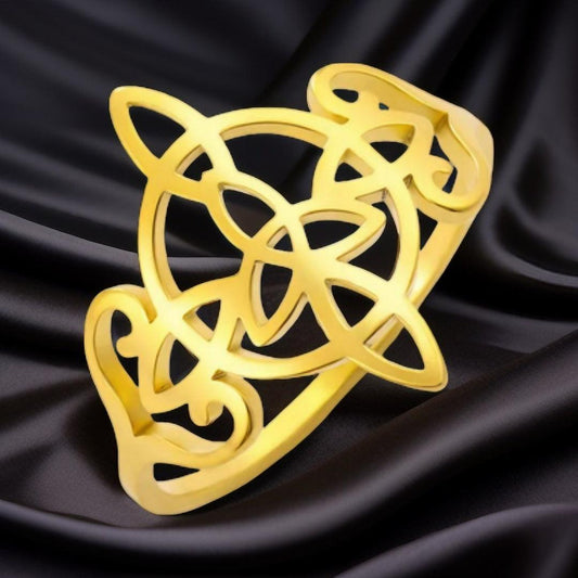 Moon Celtic Knot Open Ring Pagan Triquetra Witch Ring Witchcraft Jewelry-MoonChildWorld