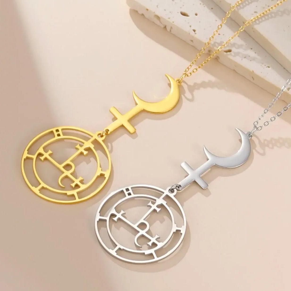 Moon Cross Sigil of Lilith Necklace Demon Seal Marbas Solomon Amulet Jewelry-MoonChildWorld