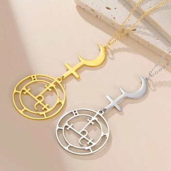 Moon Cross Sigil of Lilith Necklace Demon Seal Marbas Solomon Amulet Jewelry-MoonChildWorld