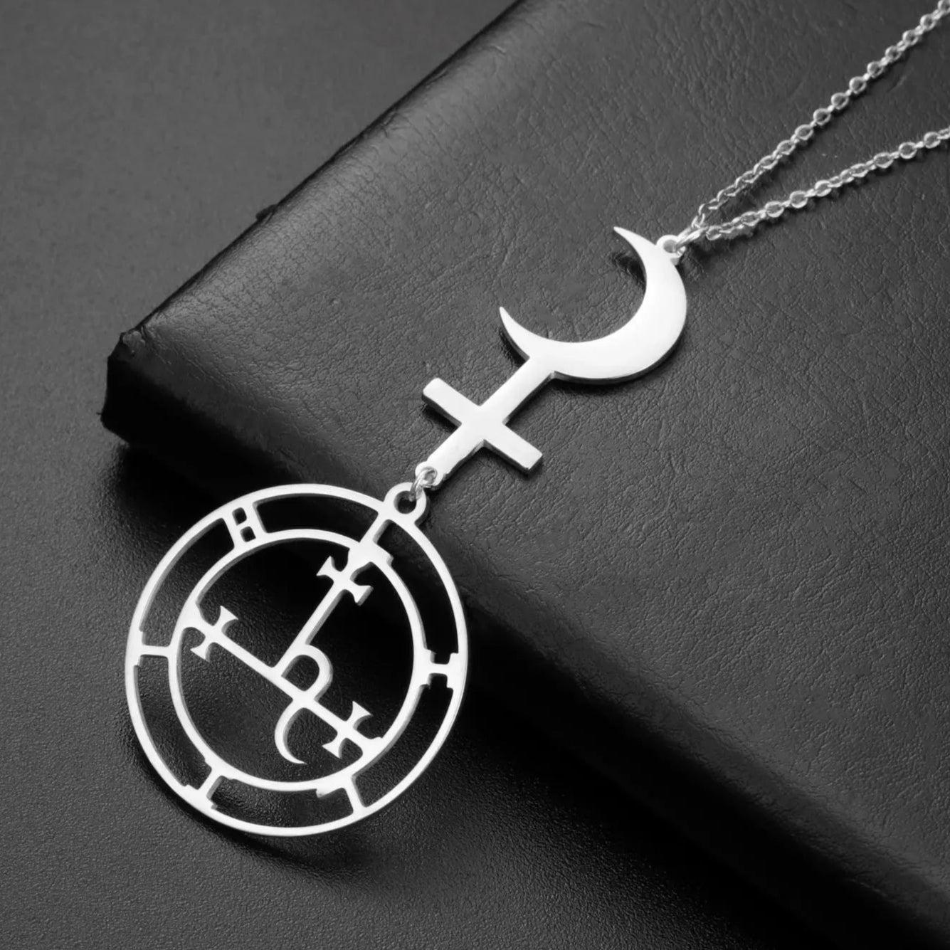Moon Cross Sigil of Lilith Necklace Demon Seal Marbas Solomon Amulet Jewelry-MoonChildWorld