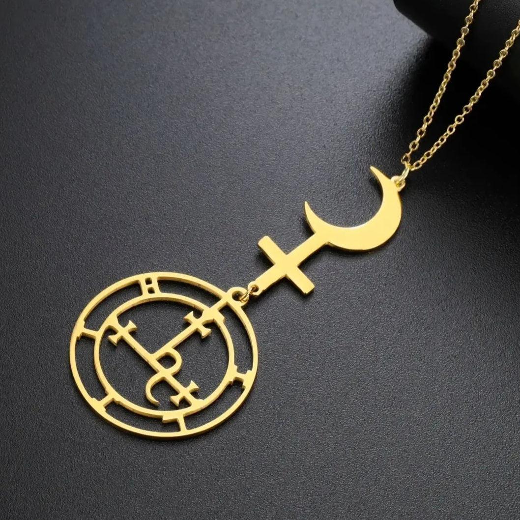 Moon Cross Sigil of Lilith Necklace Demon Seal Marbas Solomon Amulet Jewelry-MoonChildWorld