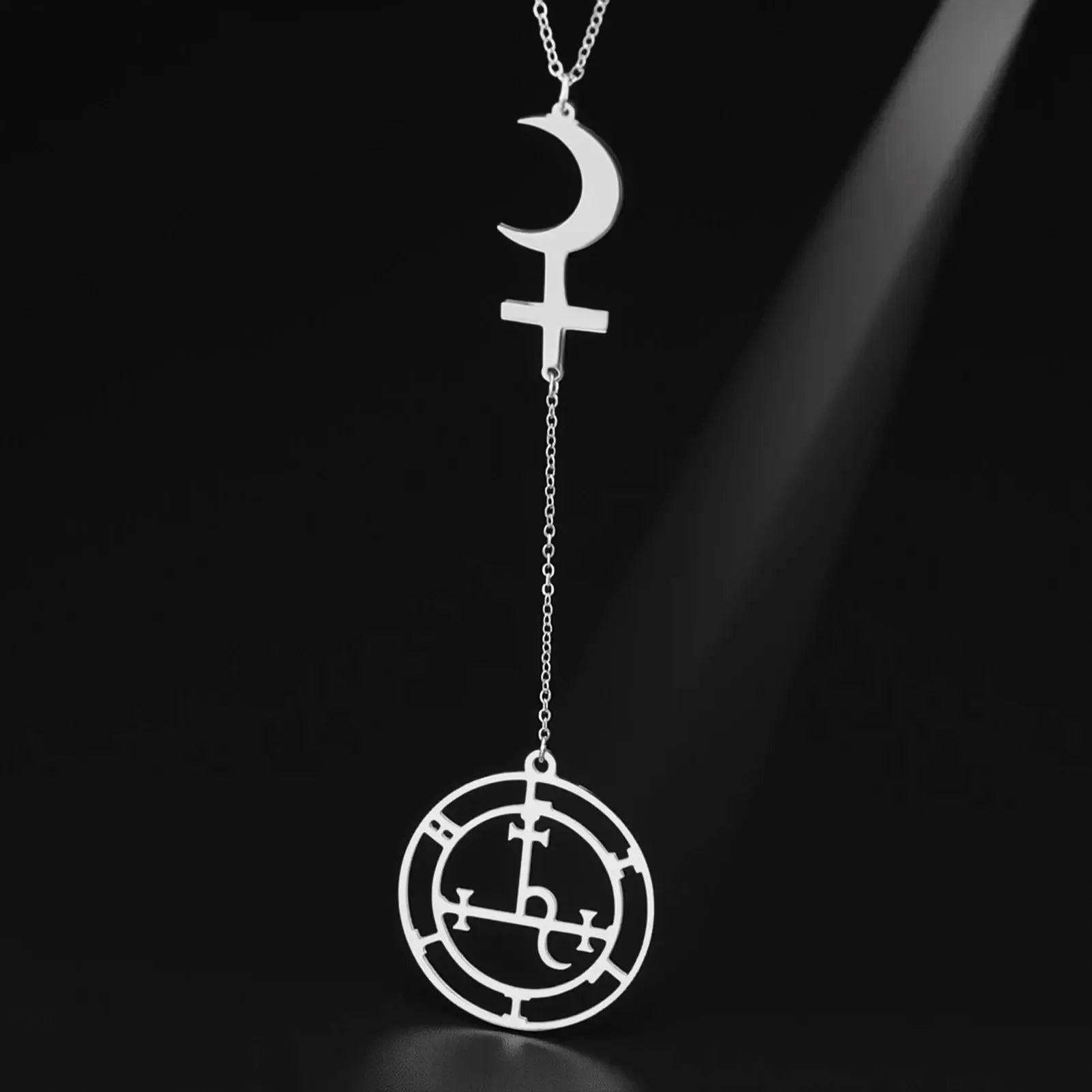 Moon Cross Sigil of Lilith Necklace Demon Seal Marbas Solomon Amulet Jewelry-MoonChildWorld