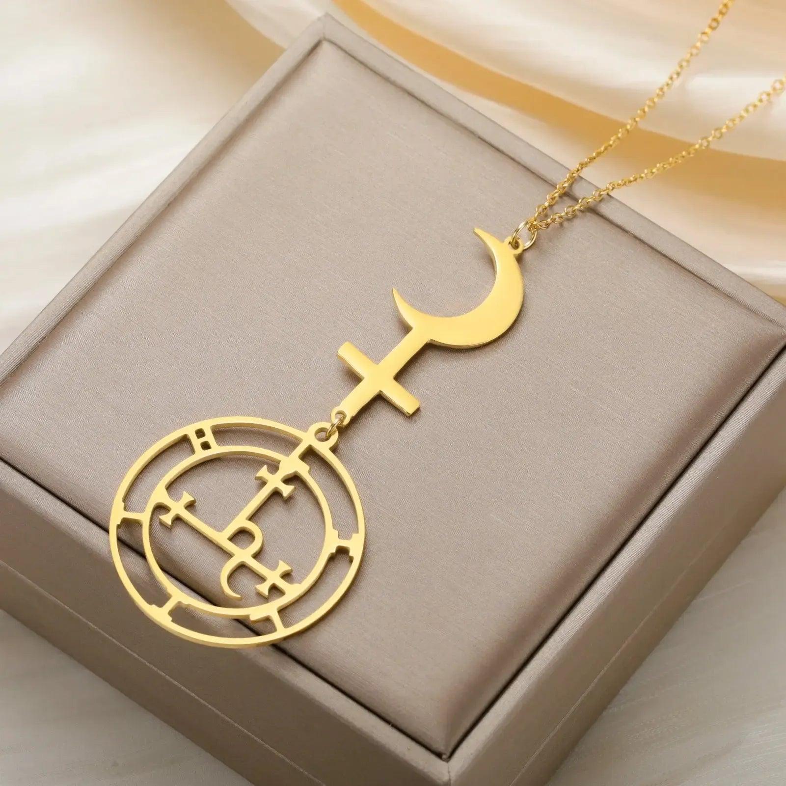 Moon Cross Sigil of Lilith Necklace Demon Seal Marbas Solomon Amulet Jewelry-MoonChildWorld