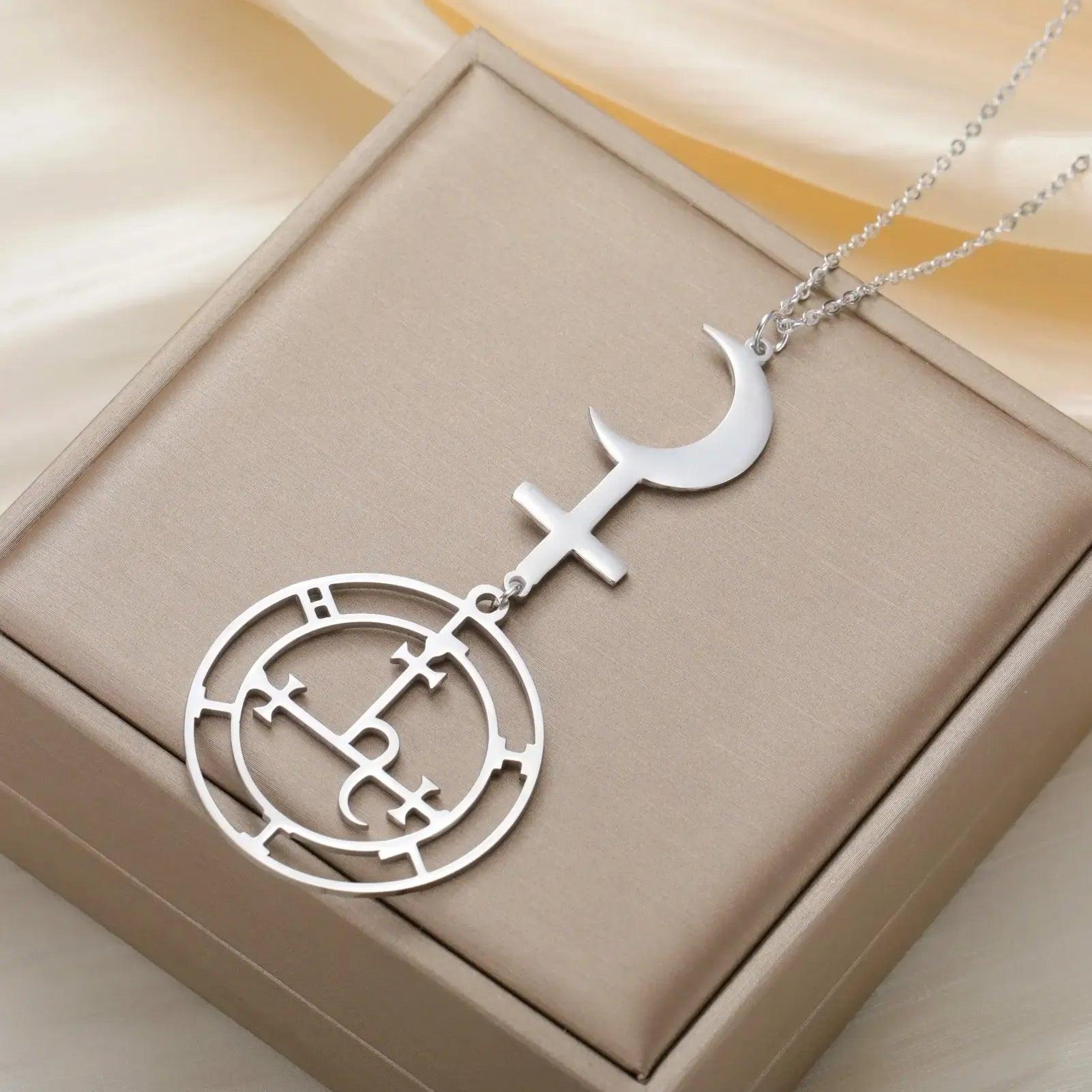 Moon Cross Sigil of Lilith Necklace Demon Seal Marbas Solomon Amulet Jewelry-MoonChildWorld