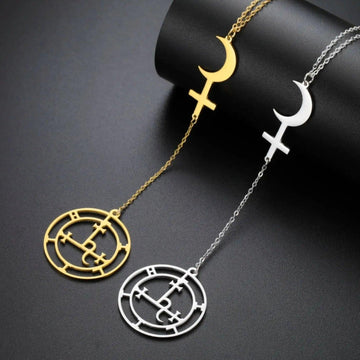 Moon Cross Sigil of Lilith Necklace Demon Seal Marbas Solomon Amulet Jewelry-MoonChildWorld