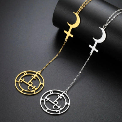 Moon Cross Sigil of Lilith Necklace Demon Seal Marbas Solomon Amulet Jewelry-MoonChildWorld