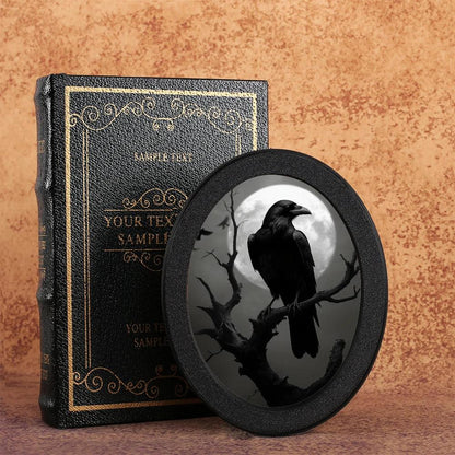Moon Crow Retro Witch Wall Art - Black Raven Gothic Wooden Oval Frame Halloween Wall Decoration-MoonChildWorld