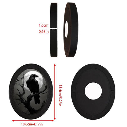 Moon Crow Retro Witch Wall Art - Black Raven Gothic Wooden Oval Frame Halloween Wall Decoration-MoonChildWorld