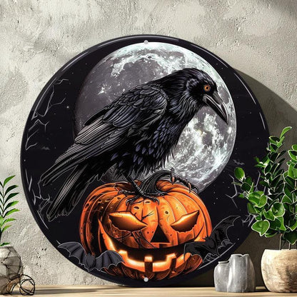 Moon Crow Wall Sign Black Raven Gothic Metal Sign Halloween Decor-MoonChildWorld