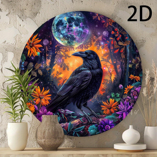 Moon Crow Wall Sign Black Raven Metal Sign Mystic Home Decor-MoonChildWorld