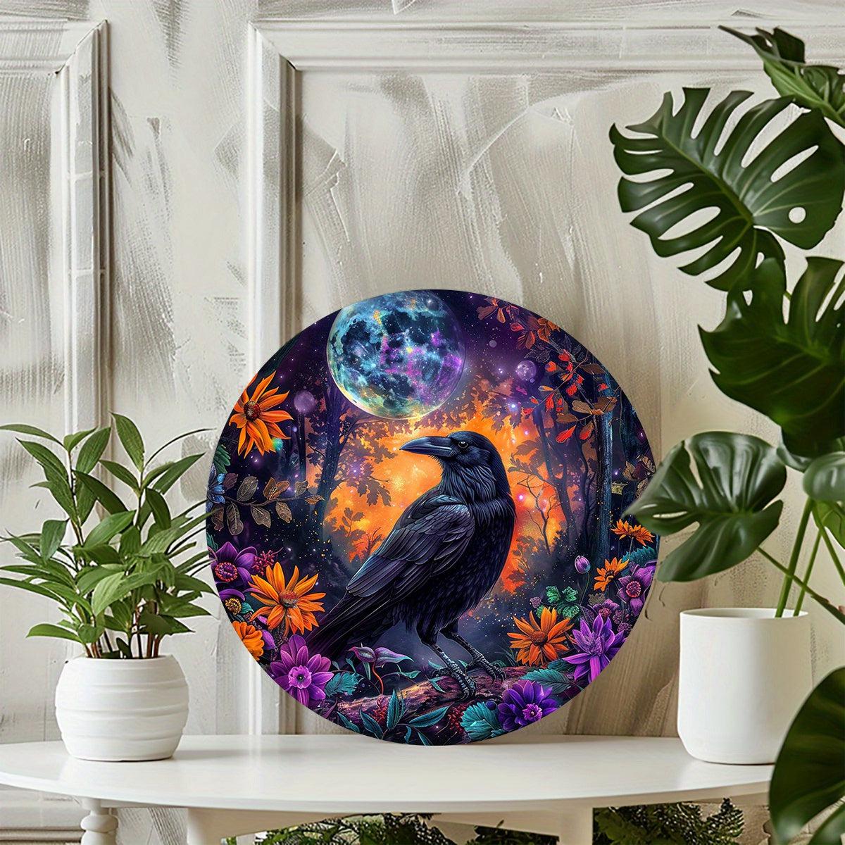 Moon Crow Wall Sign Black Raven Metal Sign Mystic Home Decor-MoonChildWorld