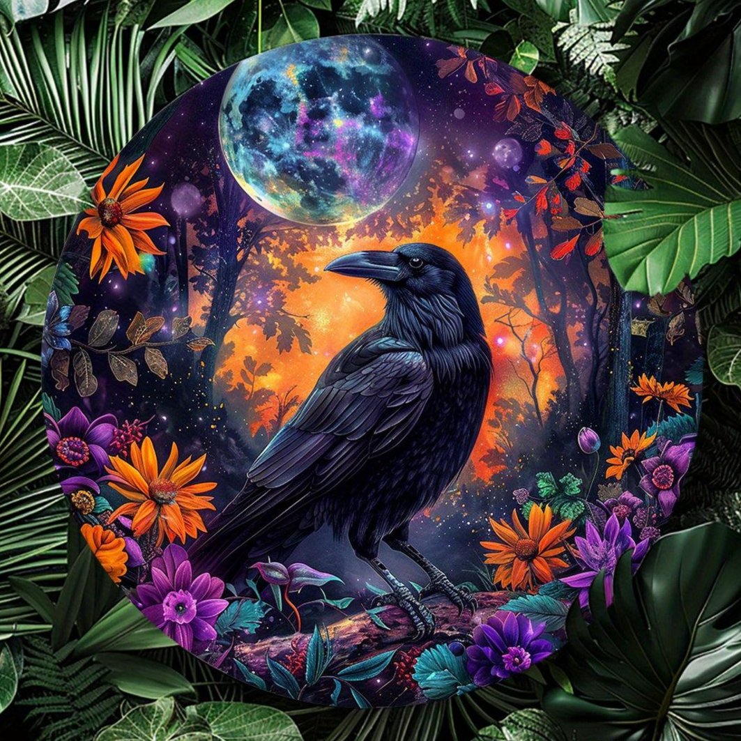 Moon Crow Wall Sign Black Raven Metal Sign Mystic Home Decor-MoonChildWorld
