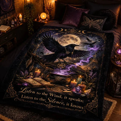 Moon Crow Witchy Blanket - Wiccan Raven Gothic Blanket for Halloween Decor_mockup_1.webp
