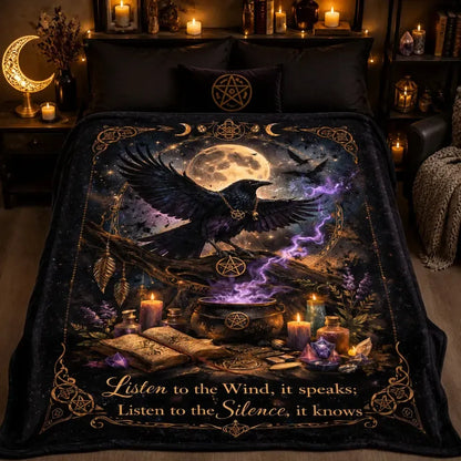 Moon Crow Witchy Blanket - Wiccan Raven Gothic Blanket for Halloween Decor_mockup_2.webp