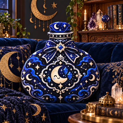 Moon Crystal Potion Bottle Plush Pillow in a witchy room