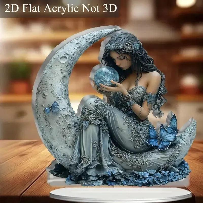 Moon Goddess Acrylic Decorative Plaque Desktop Decor Celestial Goddess Table Ornament-MoonChildWorld