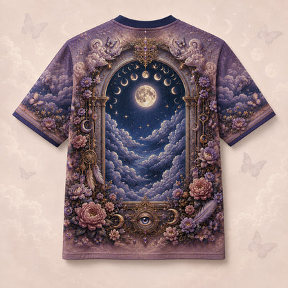 Moon Goddess Black Cat T-Shirt Pink Rose Arch Pastel Witch Tee back view