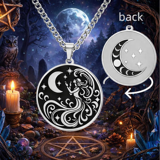 Moon Goddess Necklace Wicca Pagan Jewelry - Moon Phases Goddess of Night Pendant Double-sided-MoonChildWorld