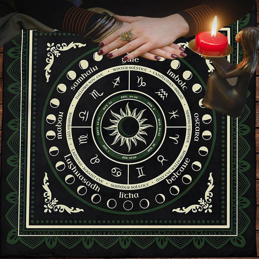 Moon Goddess Wicca Altar Cloth - Moon Phases Tarot Card Tablecloth - Pentagram Pagan Tablecloth For Tarot Reading-MoonChildWorld