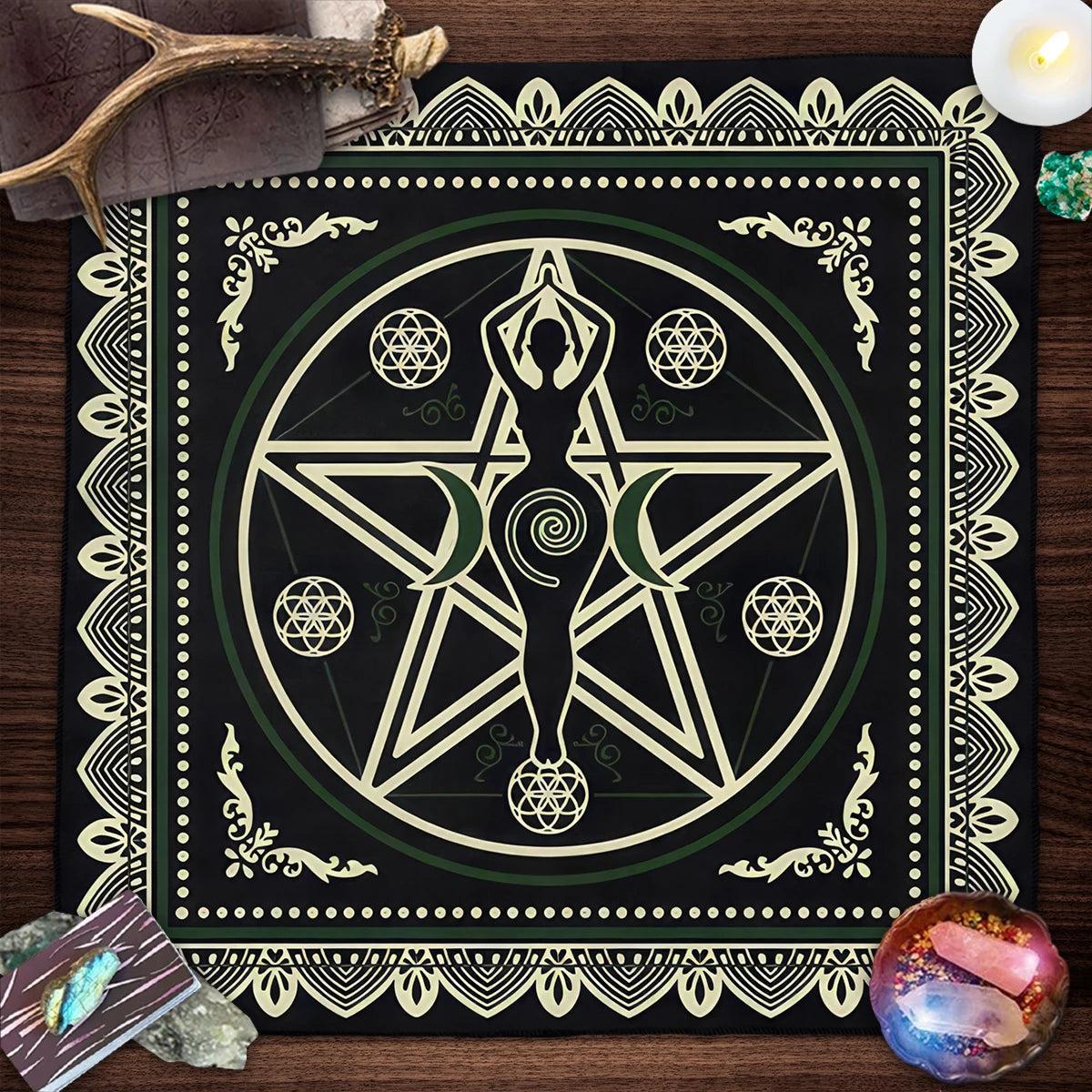 Moon Goddess Wicca Altar Cloth - Moon Phases Tarot Card Tablecloth - Pentagram Pagan Tablecloth For Tarot Reading-MoonChildWorld