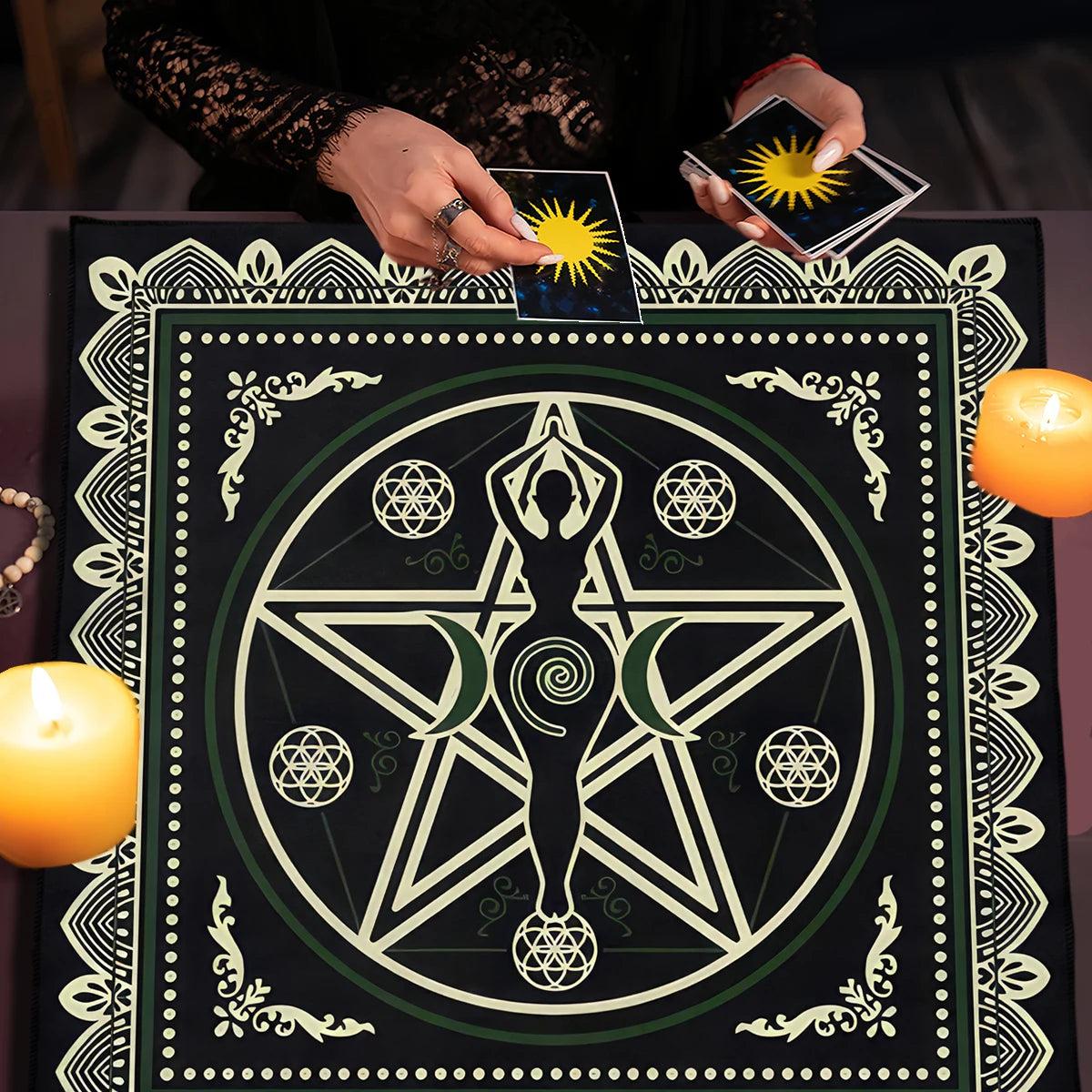 Moon Goddess Wicca Altar Cloth - Moon Phases Tarot Card Tablecloth - Pentagram Pagan Tablecloth For Tarot Reading-MoonChildWorld
