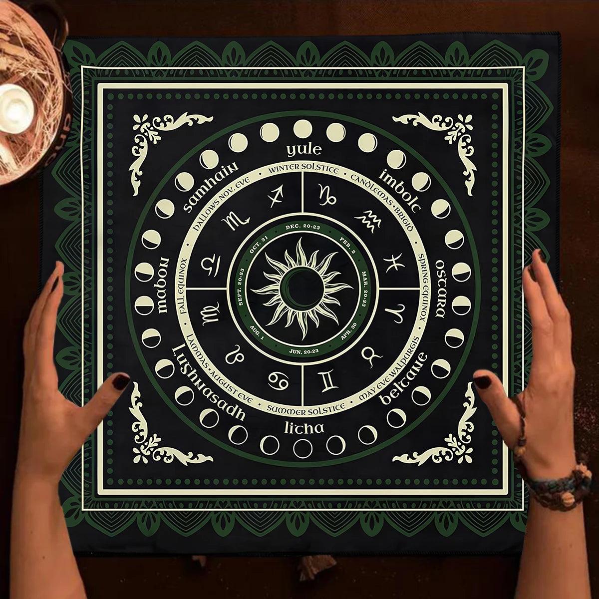 Moon Goddess Wicca Altar Cloth - Moon Phases Tarot Card Tablecloth - Pentagram Pagan Tablecloth For Tarot Reading-MoonChildWorld