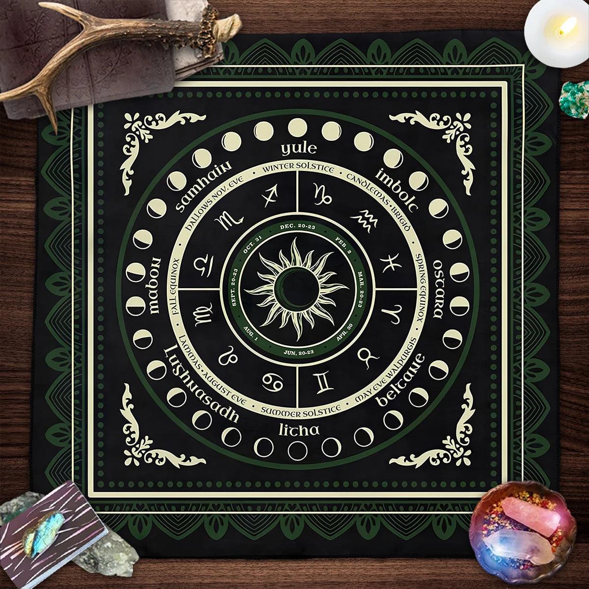 Moon Goddess Wicca Altar Cloth - Moon Phases Tarot Card Tablecloth - Pentagram Pagan Tablecloth For Tarot Reading-MoonChildWorld