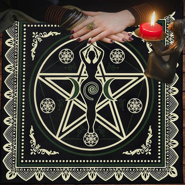 Moon Goddess Wicca Altar Cloth - Moon Phases Tarot Card Tablecloth - Pentagram Pagan Tablecloth For Tarot Reading-MoonChildWorld