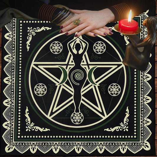 Moon Goddess Wicca Altar Cloth - Moon Phases Tarot Card Tablecloth - Pentagram Pagan Tablecloth For Tarot Reading-MoonChildWorld