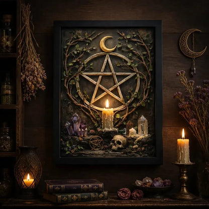 Moon Gothic Pentacle Pagan Canvas Wall Art - Wicca Black Framed Art Print for Witchy Wall Decor_mockup_2.webp