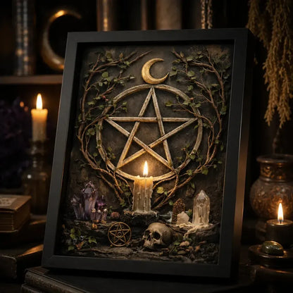 Moon Gothic Pentacle Pagan Canvas Wall Art - Wicca Black Framed Art Print for Witchy Wall Decor_mockup_3.webp