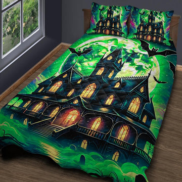 Moon Haunted House Gothic Quilt Bedding Set for Halloween-MoonChildWorld