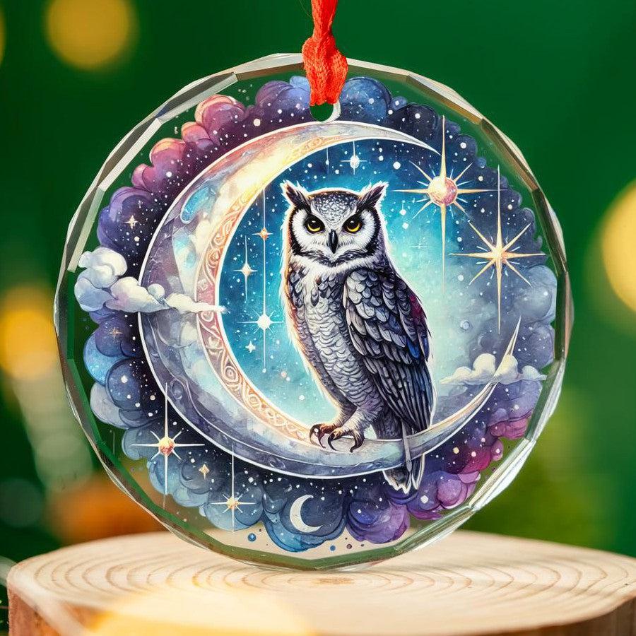 Moon Owl Glass Ornament Magick Wicca Christmas Ornament-MoonChildWorld